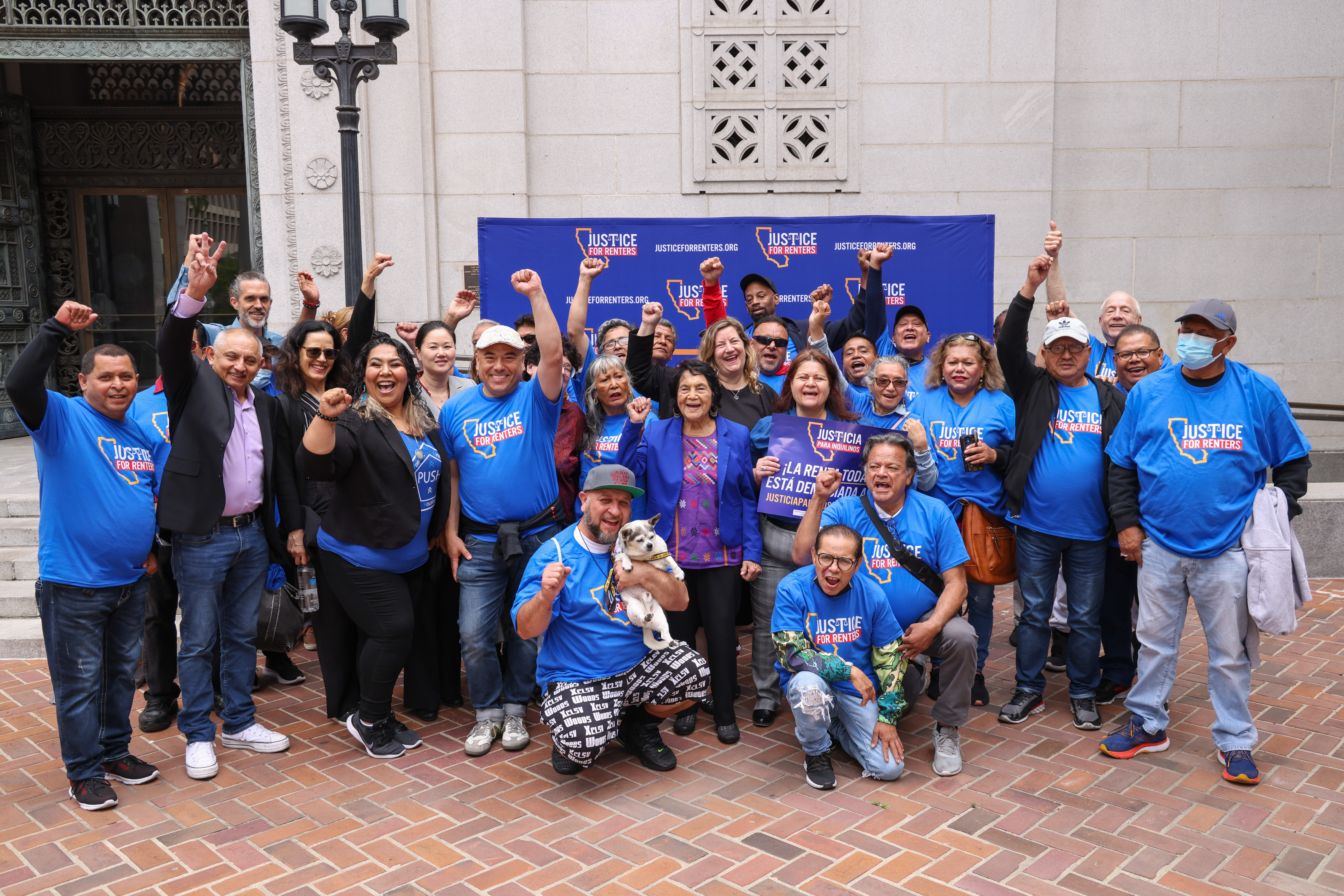 Dolores Huerta and supporters at a Justice For Renters rally
